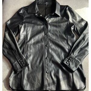 7 For All Mankind Vegan Leather Shirt Jacket Black M Edgy Goth Grunge Minimalist